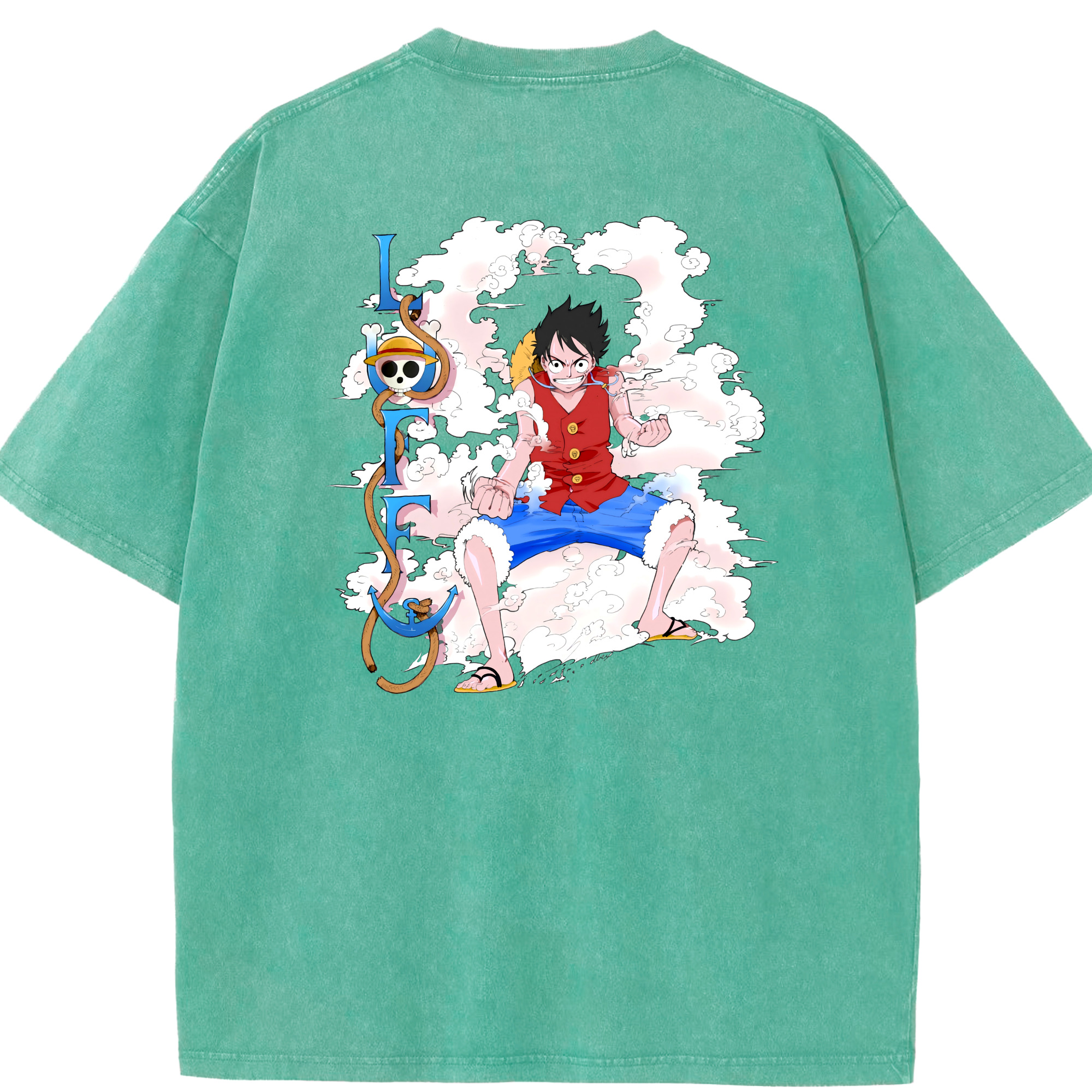 ワンピース モンキー・D・ルフィ ONE PIECE Monkey D. Luffy 綿100% ヴィンテージ風 半袖Tシャツ（背面プリント）